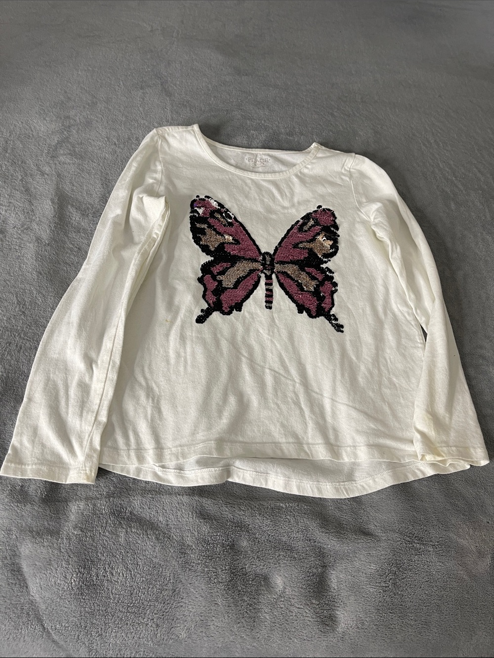 The Children's Place White Long-Sleeve Tee with Pink and Black Sequin Butterfly